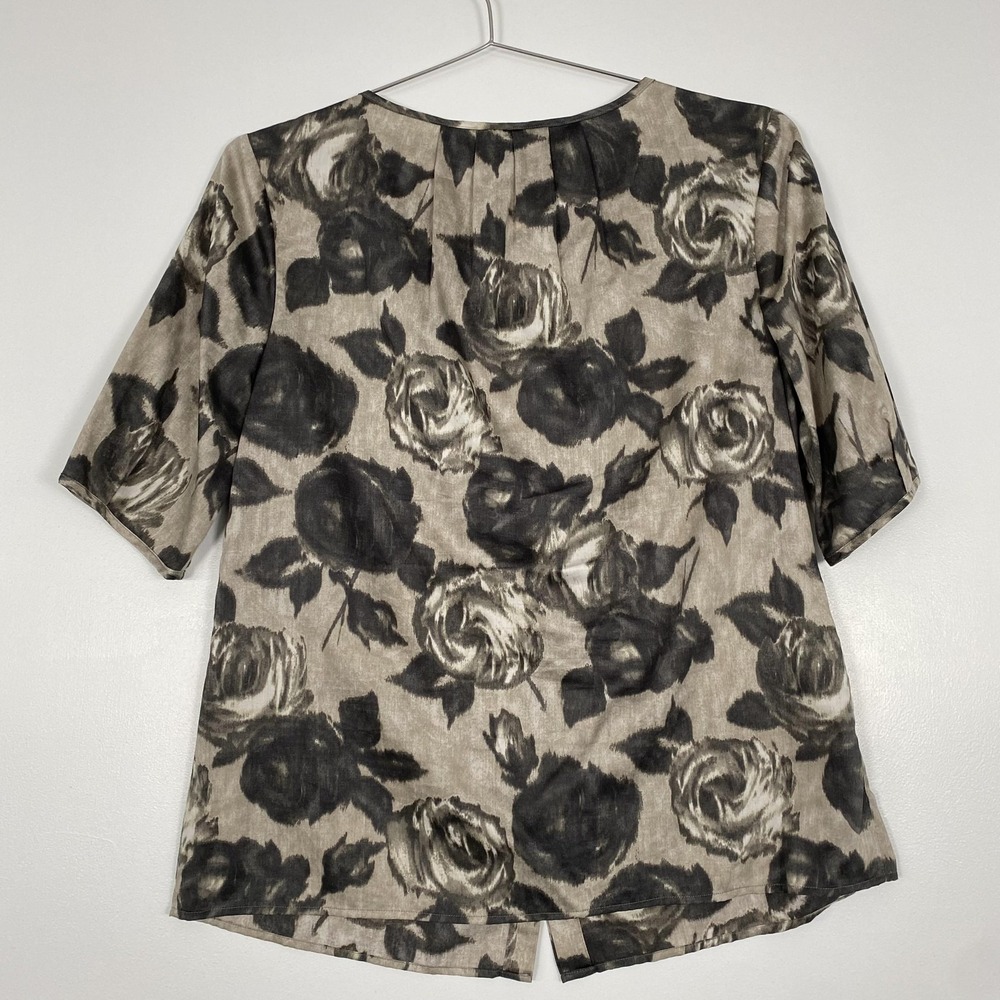 Talbots Shirt Womens 12 Gray Rose Floral Short Sleeve 100% Cotton Top Blouse - Picture 4 of 11